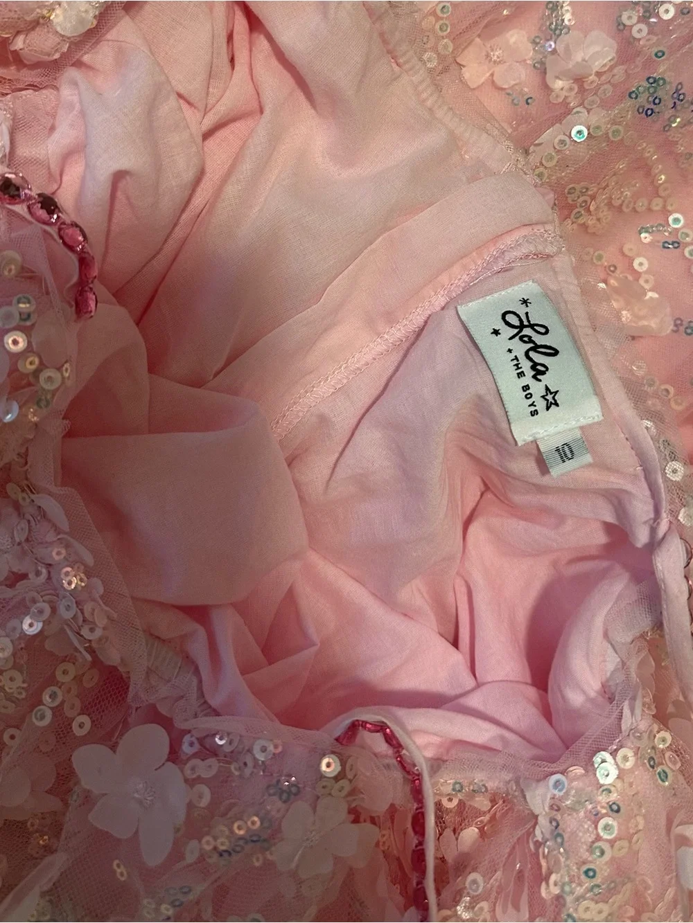 Lola and the Boys Pink Sequin Floral Dress 10